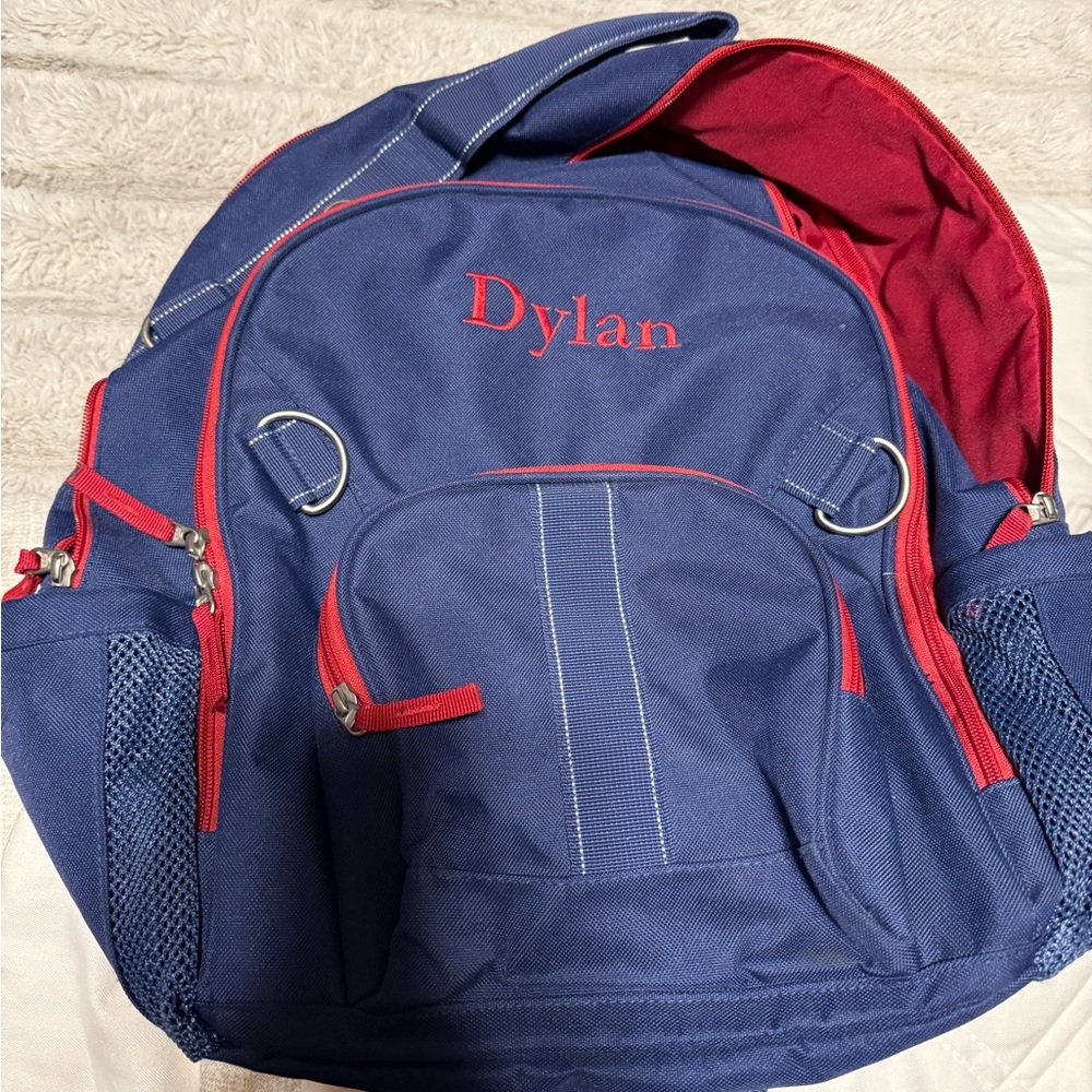 Pottery Barn Blue and Red Backpack - monogram “Dylan” size Large